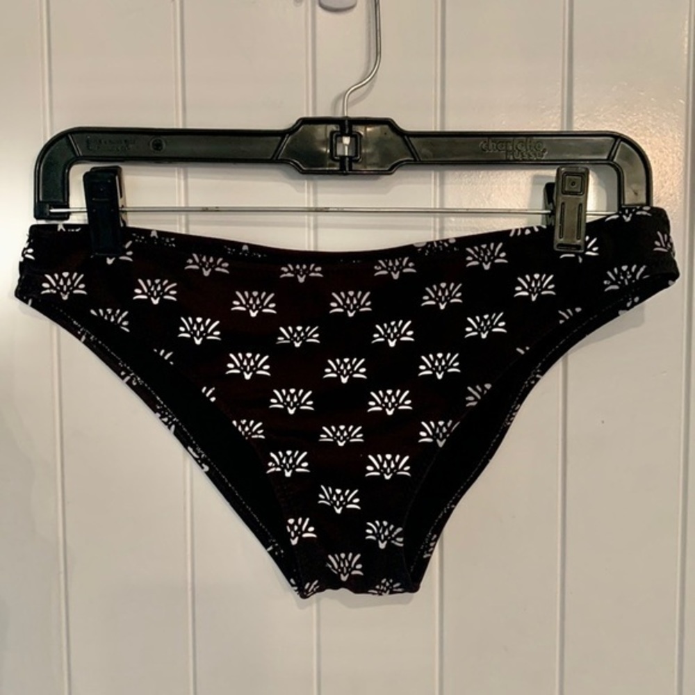 Swim bikini bottom neutral black dark color with small white print